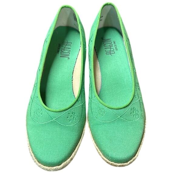 Vintage Beacon Kelly‎ Green Embroidered Canvas Wedge Espadrilles Size 8.5W - Picture 8 of 10